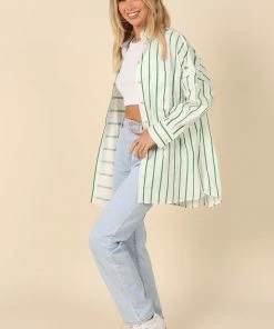 PUP56 Suzie Button Down Top - Green Stripe Clothing
