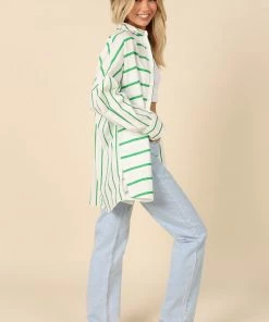 PUP56 Suzie Button Down Top - Green Stripe Clothing
