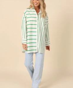PUP56 Suzie Button Down Top - Green Stripe Clothing