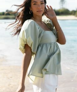 PUP65 Taylor Puff Sleeve Top - Sage Clothing