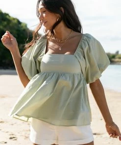 PUP65 Taylor Puff Sleeve Top - Sage Clothing
