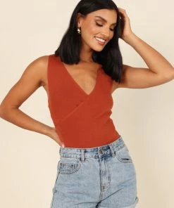 PUP64 Clothing Tenille Sleeveless Bodysuit - Rust