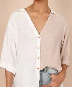 PUP8 For The Bride Zoe Button Down Top - Tan/White