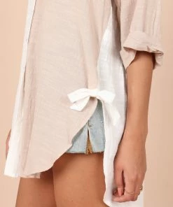 PUP8 For The Bride Zoe Button Down Top - Tan/White