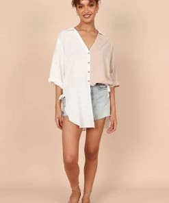 PUP8 For The Bride Zoe Button Down Top - Tan/White