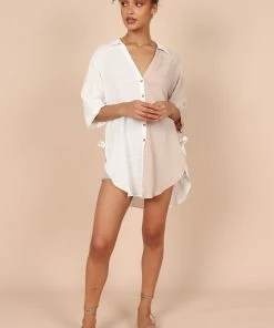 PUP8 For The Bride Zoe Button Down Top - Tan/White